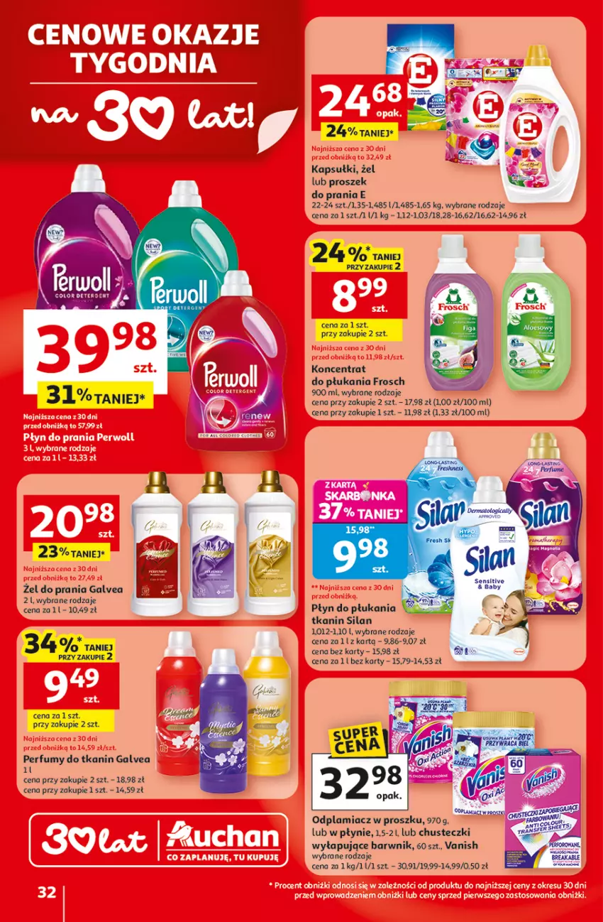 Gazetka promocyjna Auchan - 30 Lat Hipermarket - ważna 19.02 do 25.02.2026 - strona 32 - produkty: Chusteczki, Frosch, Odplamiacz, Perfum, Płyn do płukania, Silan, Top, Vanish