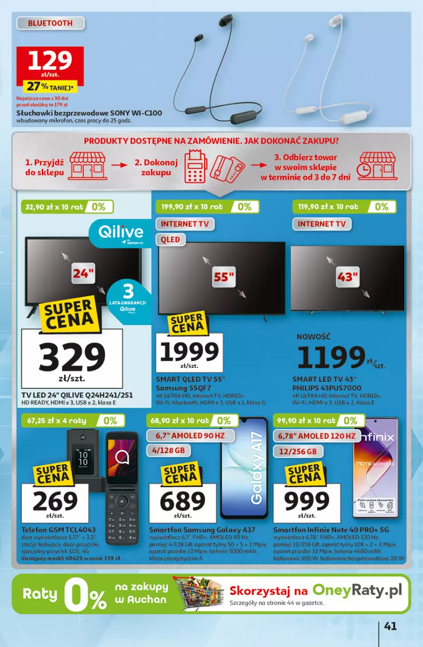 Gazetka promocyjna Auchan - 30 Lat Hipermarket - ważna 19.02 do 25.02.2026 - strona 41 - produkty: Amol, Bateria, Gala, HD ready, LED TV, Mikrofon, Philips, Rower, Samsung, Słuchawki, Słuchawki bezprzewodowe, Smartfon, Sony, Telefon