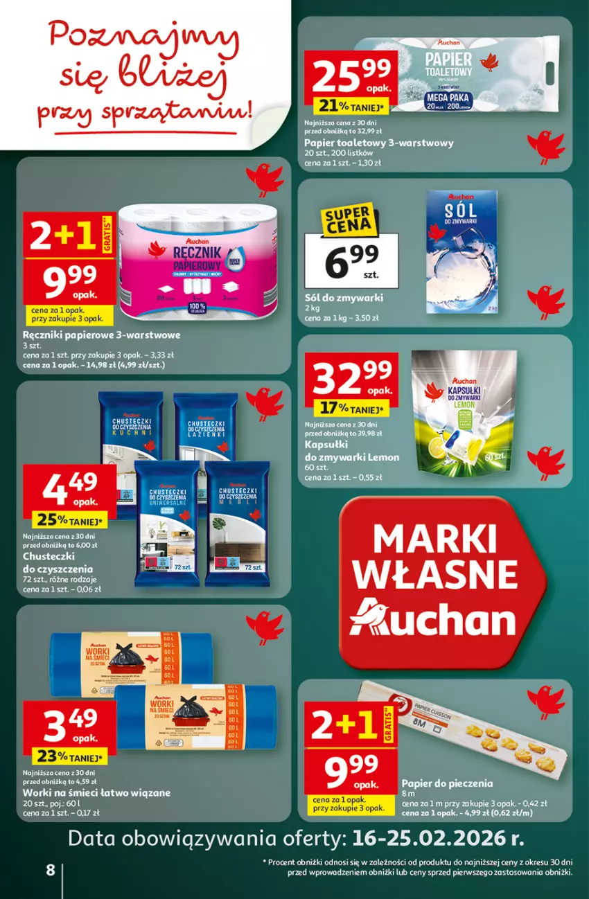 Gazetka promocyjna Auchan - 30 Lat Hipermarket - ważna 19.02 do 25.02.2026 - strona 8 - produkty: Papier, Papier toaletowy, Ręcznik, Ręczniki papierowe, Worki na śmiec, Worki na śmieci