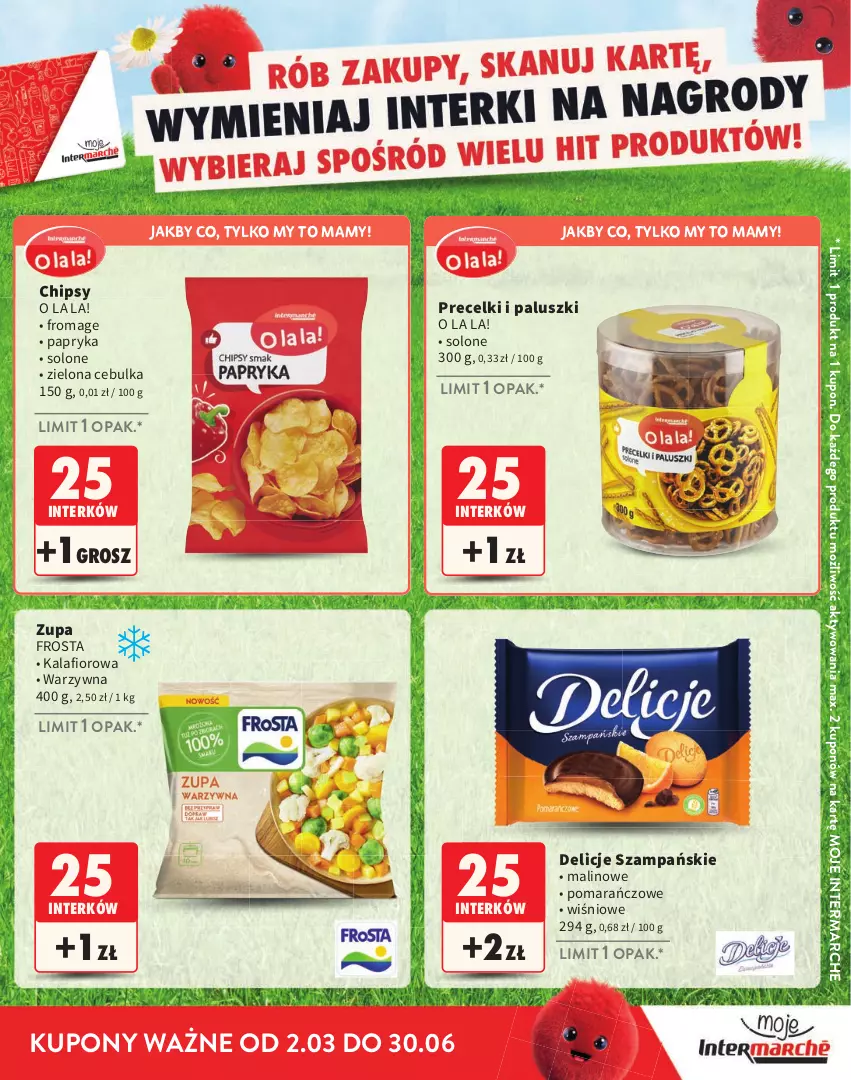 Gazetka promocyjna Intermarche - Katalog Interki - ważna 02.03 do 30.06.2026 - strona 13 - produkty: Chipsy, Delicje, Frosta, Kalafior, Papryka, Precelki, Zupa