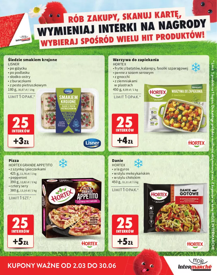 Gazetka promocyjna Intermarche - Katalog Interki - ważna 02.03 do 30.06.2026 - strona 15 - produkty: Fa, Frytki, Frytki z batatów, Gnocchi, Gra, Gyros, Hortex, Lisner, Penne, Pesto, Piec, Pieczarka, Pizza, Ser, Sos, Warzywa