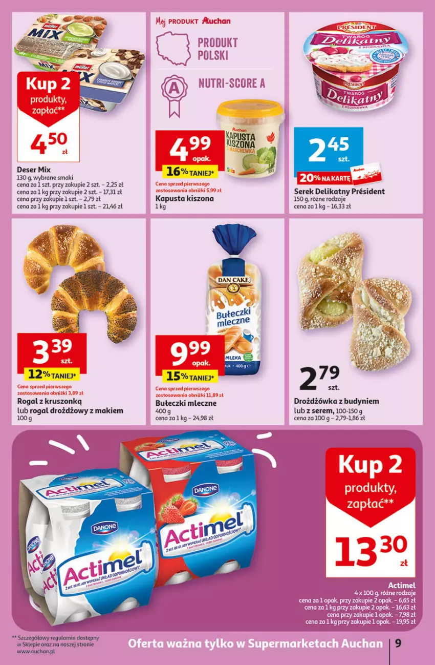 Gazetka promocyjna Auchan - Gazetka Oferta tygodnia Supermarket Auchan - ważna 07.03 do 13.03.2024 - strona 9 - produkty: Bułeczki, Bułeczki mleczne, Dan Cake, Deser, Rogal, Ser, Serek
