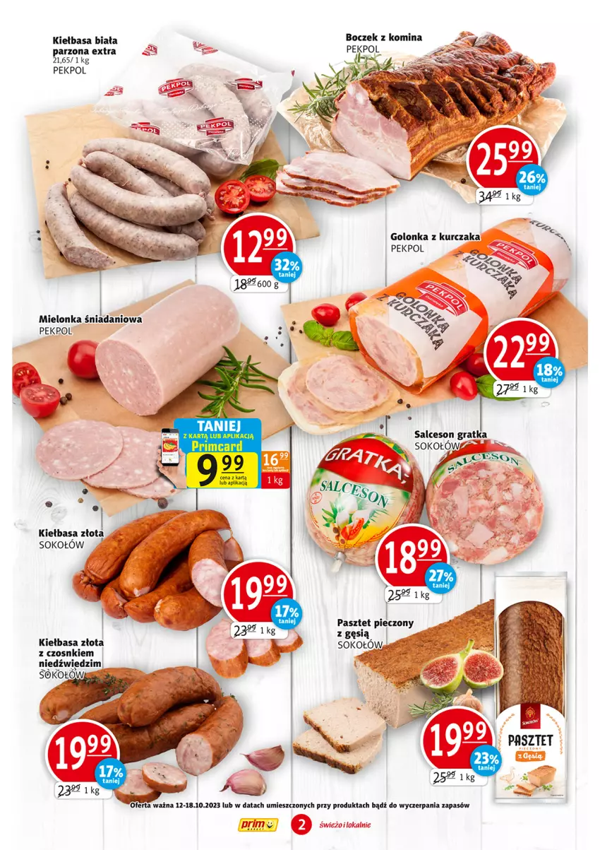 Gazetka promocyjna Prim Market - ważna 12.10 do 18.10.2023 - strona 2 - produkty: Boczek, Danio, Gra, Gry, Kiełbasa, Kiełbasa biała, Pasztet, Pekpol, Piec, Salceson, Sok, Sokołów