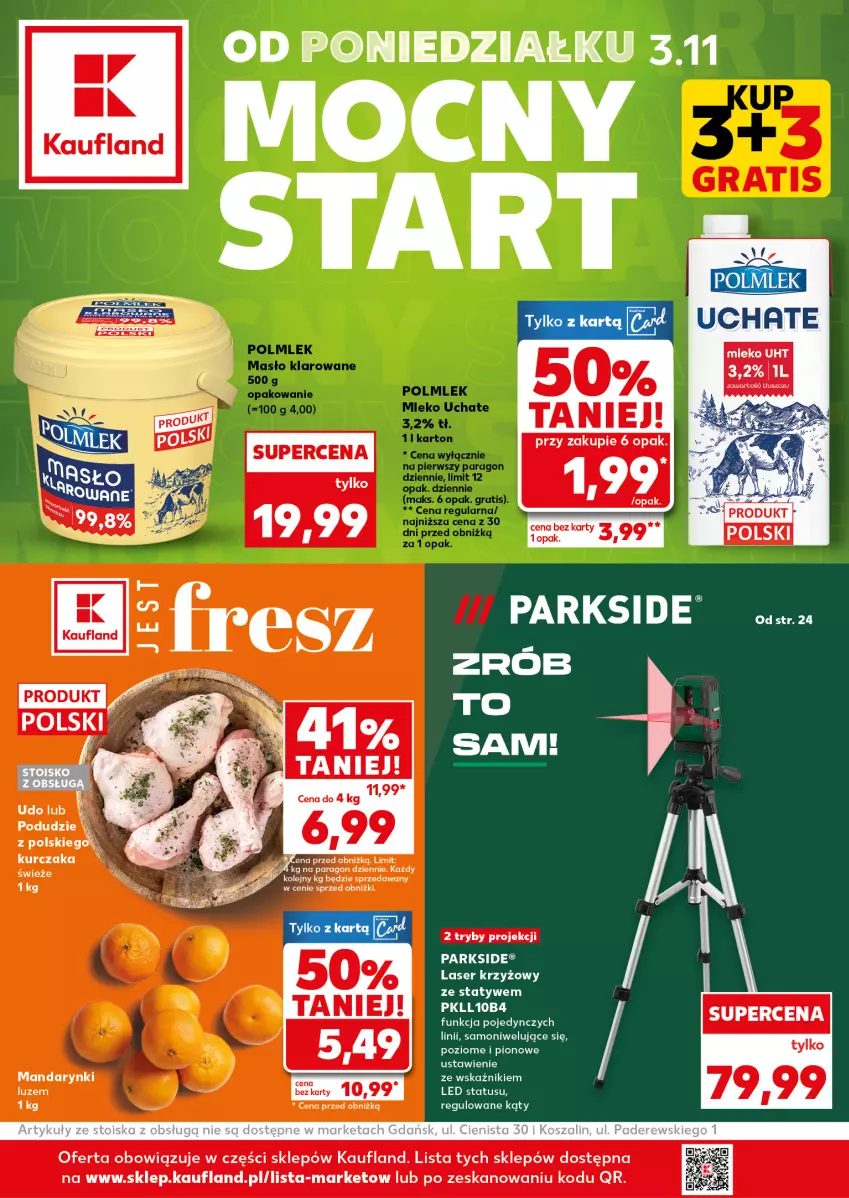 Gazetka promocyjna Kaufland - Mocny Start - ważna 03.11 do 05.11.2025 - strona 1 - produkty: Laser krzyżowy, Mandarynki, Mleko, Olej, Parkside, Ser