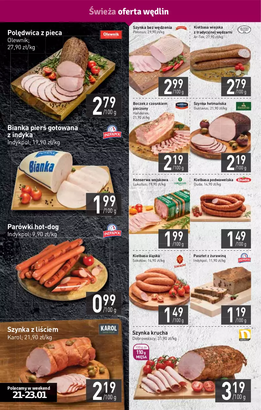 Gazetka promocyjna Stokrotka - Supermarket - ważna 21.01 do 27.01.2021 - strona 4 - produkty: Bianka, Boczek, Duda, HP, Kiełbasa, Kiełbasa podwawelska, Kiełbasa śląska, Kiełbasa wiejska, Olewnik, Parówki, Pasztet, Piec, Polędwica, Ser, Sok, Sokołów, Szynka, Wawel