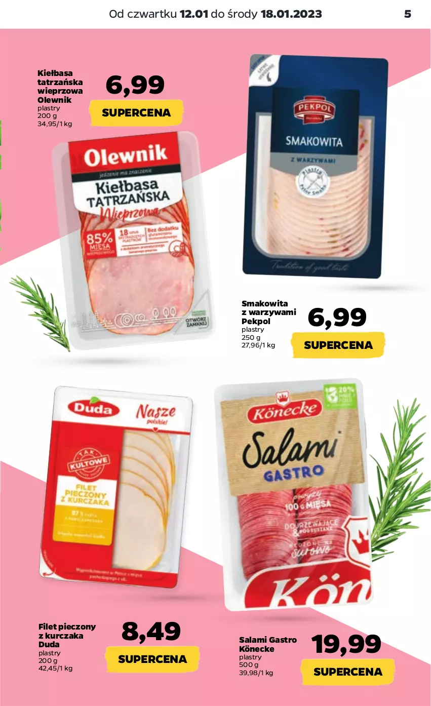 Gazetka promocyjna Netto - Artykuły spożywcze - ważna 12.01 do 18.01.2023 - strona 5 - produkty: Duda, Kiełbasa, Kurczak, Olewnik, Pekpol, Piec, Salami, Smakowita, Warzywa