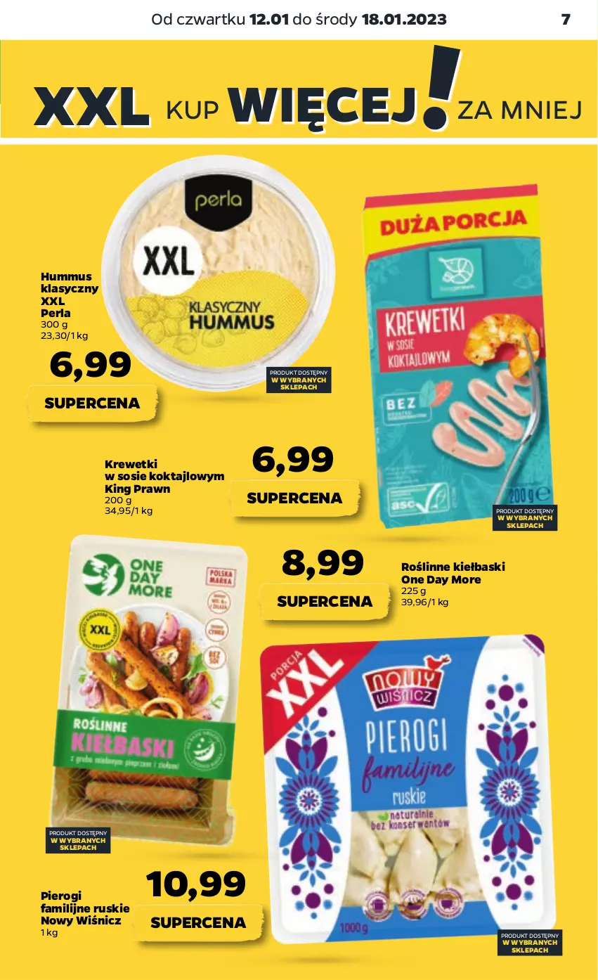 Gazetka promocyjna Netto - Artykuły spożywcze - ważna 12.01 do 18.01.2023 - strona 7 - produkty: Fa, Hummus, Krewetki, Mus, Pierogi, Roślinne kiełbaski, Sos