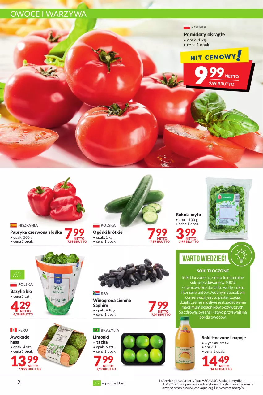 Gazetka promocyjna Makro - [Oferta promocyjna] Artykuły spożywcze i przemysłowe - ważna 19.04 do 02.05.2022 - strona 2 - produkty: Bazyl, Bazylia, Napoje, Owoce, Papryka, Papryka czerwona, Pomidory, Por, Rukola, Ser, Sok, Warzywa, Wino, Winogrona