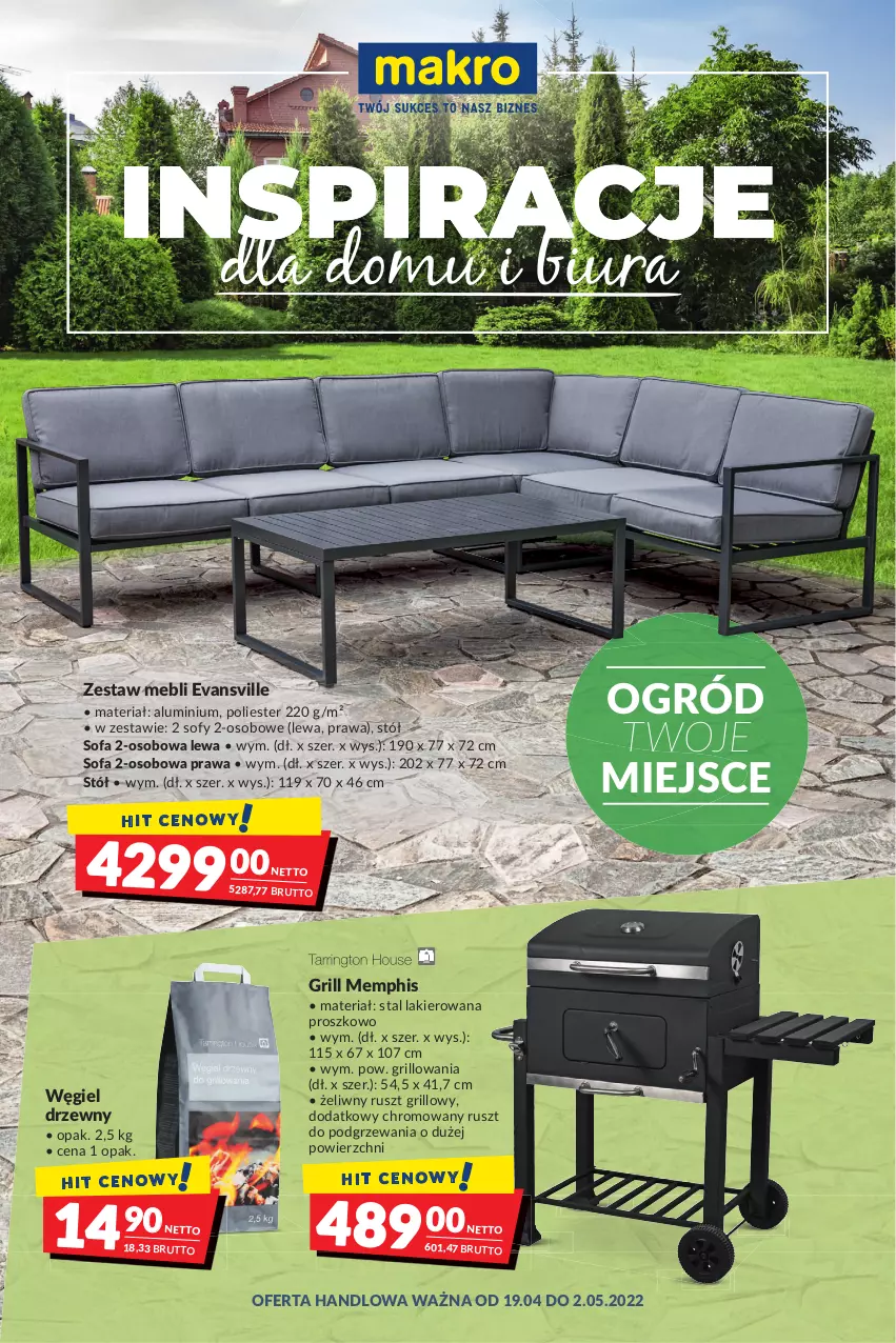 Gazetka promocyjna Makro - [Oferta promocyjna] Artykuły spożywcze i przemysłowe - ważna 19.04 do 02.05.2022 - strona 26 - produkty: Fa, Grill, Lakier, Ogród, Sofa, Sofa 2-osobowa, Stół, Węgiel drzewny