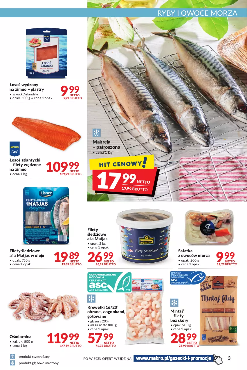 Gazetka promocyjna Makro - [Oferta promocyjna] Artykuły spożywcze i przemysłowe - ważna 19.04 do 02.05.2022 - strona 3 - produkty: Glazura, Koc, Krewetki, Lazur, Matjas, Mintaj, Olej, Owoce, Owoce morza, Ryby i owoce morza, Sałat, Sałatka