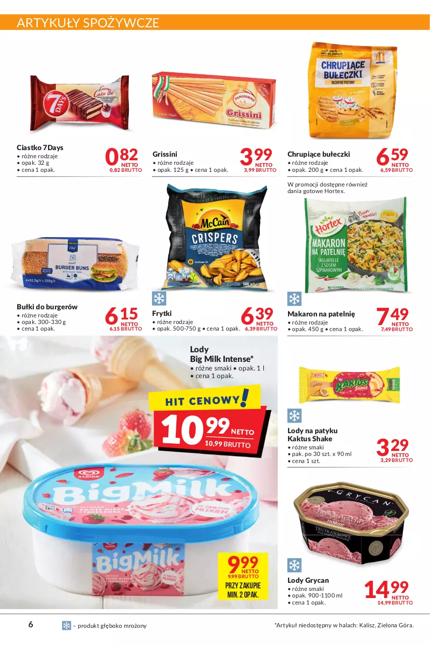 Gazetka promocyjna Makro - [Oferta promocyjna] Artykuły spożywcze i przemysłowe - ważna 19.04 do 02.05.2022 - strona 6 - produkty: Artykuły spożywcze, Big Milk, Bułeczki, Burger, Dania gotowe, Frytki, Grissini, Gry, Hortex, Kaktus, Lody, Makaron