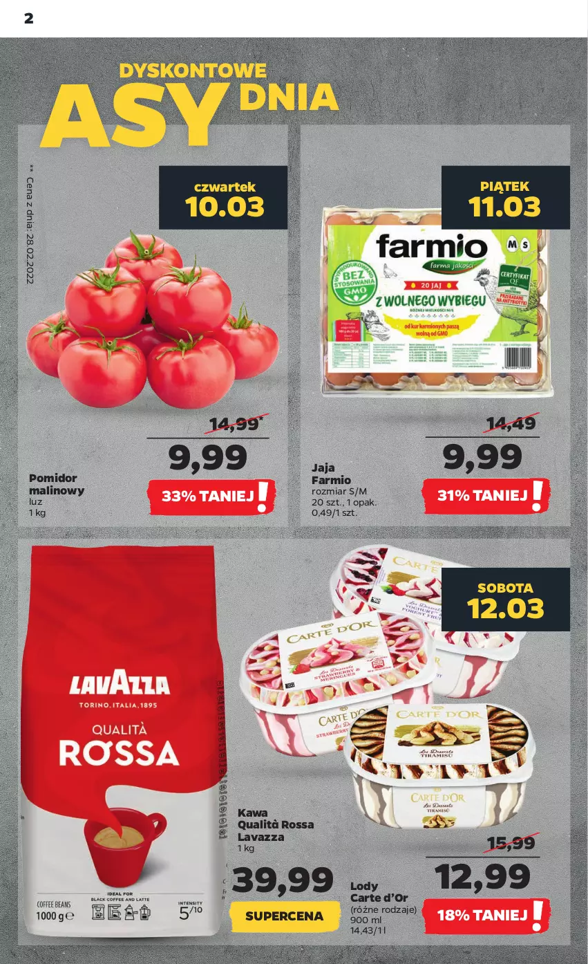 Gazetka promocyjna Netto - Gazetka spożywcza 10.03-16.03 - ważna 10.03 do 16.03.2022 - strona 2 - produkty: Fa, Jaja, Kawa, Lavazza, Lody, Pomidor malinowy