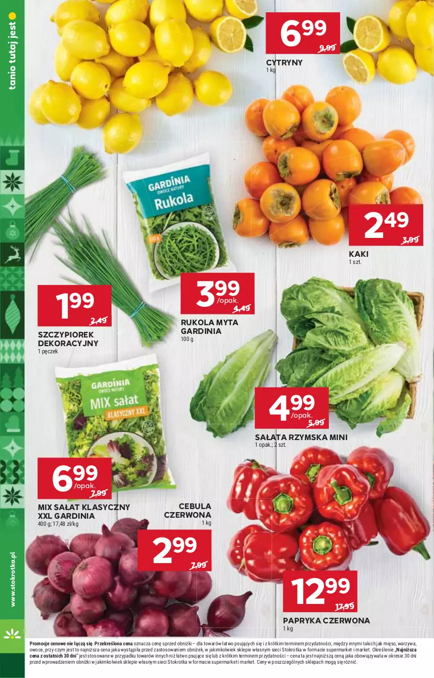 Gazetka promocyjna Stokrotka - Supermarket - ważna 22.12 do 28.12.2025 - strona 12 - produkty: Cebula, Cebula czerwona, Cytryny, Kaki, Mięso, Owoce, Papryka, Papryka czerwona, Rukola, Sałat, Warzywa