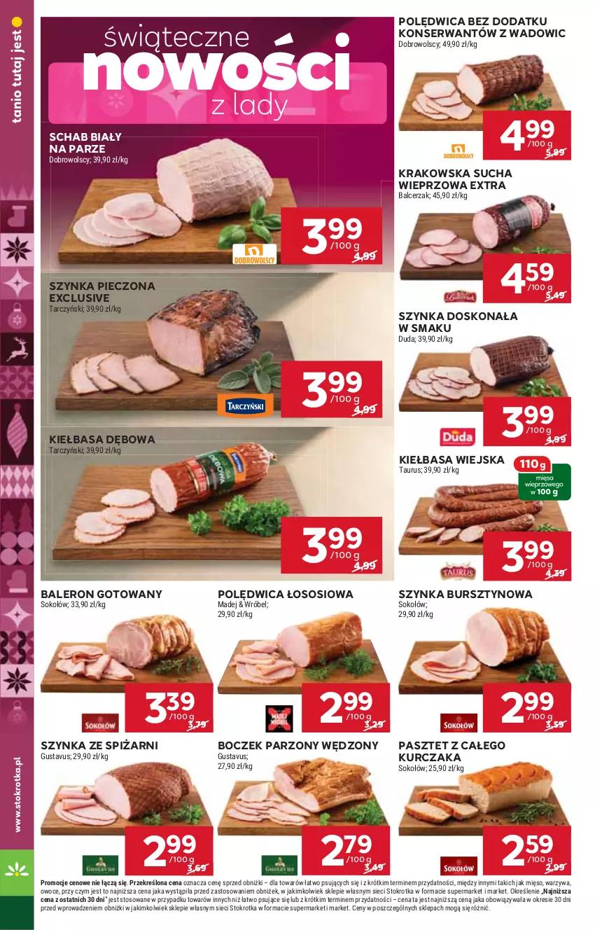 Gazetka promocyjna Stokrotka - Supermarket - ważna 22.12 do 28.12.2025 - strona 16 - produkty: Boczek, Bursztyn, Duda, Kiełbasa, Kiełbasa wiejska, Kurczak, Mięso, Owoce, Pasztet, Piec, Polędwica, Ser, Sok, Sokołów, Sos, Szynka, Tarczyński, Warzywa