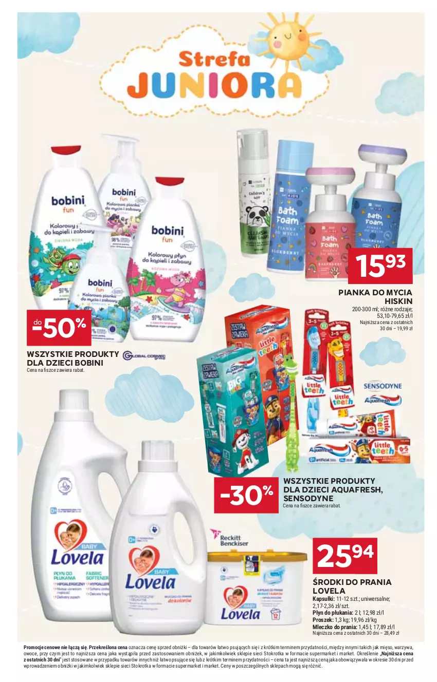 Gazetka promocyjna Stokrotka - Supermarket - ważna 22.12 do 28.12.2025 - strona 41 - produkty: Aquafresh, Dzieci, Lovela, Mięso, Mleczko, Mleczko do prania, Owoce, Płyn do płukania, Sensodyne, Warzywa