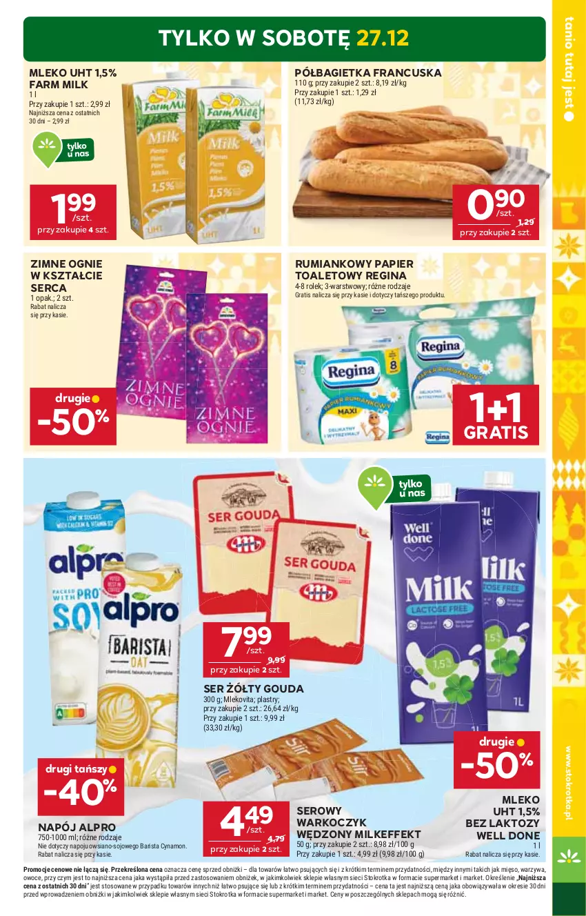 Gazetka promocyjna Stokrotka - Supermarket - ważna 22.12 do 28.12.2025 - strona 7 - produkty: Alpro, Bagietka, Fa, Farm Milk, Gin, Gouda, Gra, Koc, Mięso, Mleko, Mlekovita, Napój, Owoce, Papier, Papier toaletowy, Półbagietka, Rum, Ser, Warzywa
