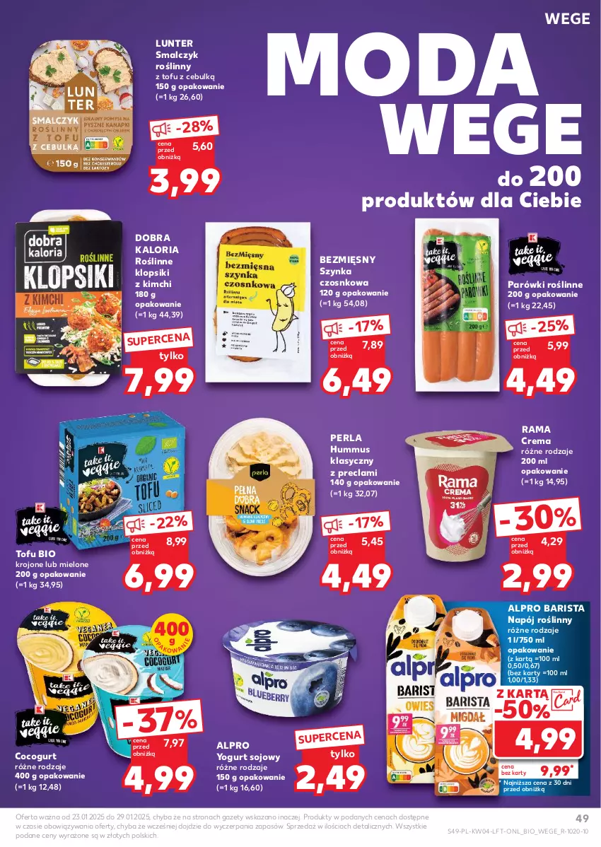 Gazetka promocyjna Kaufland - Gazetka tygodnia - ważna 23.01 do 29.01.2025 - strona 49 - produkty: Alpro, Hummus, Klopsiki, Moda, Mus, Napój, Napój roślinny, Parówki, Rama, Szynka, Tofu