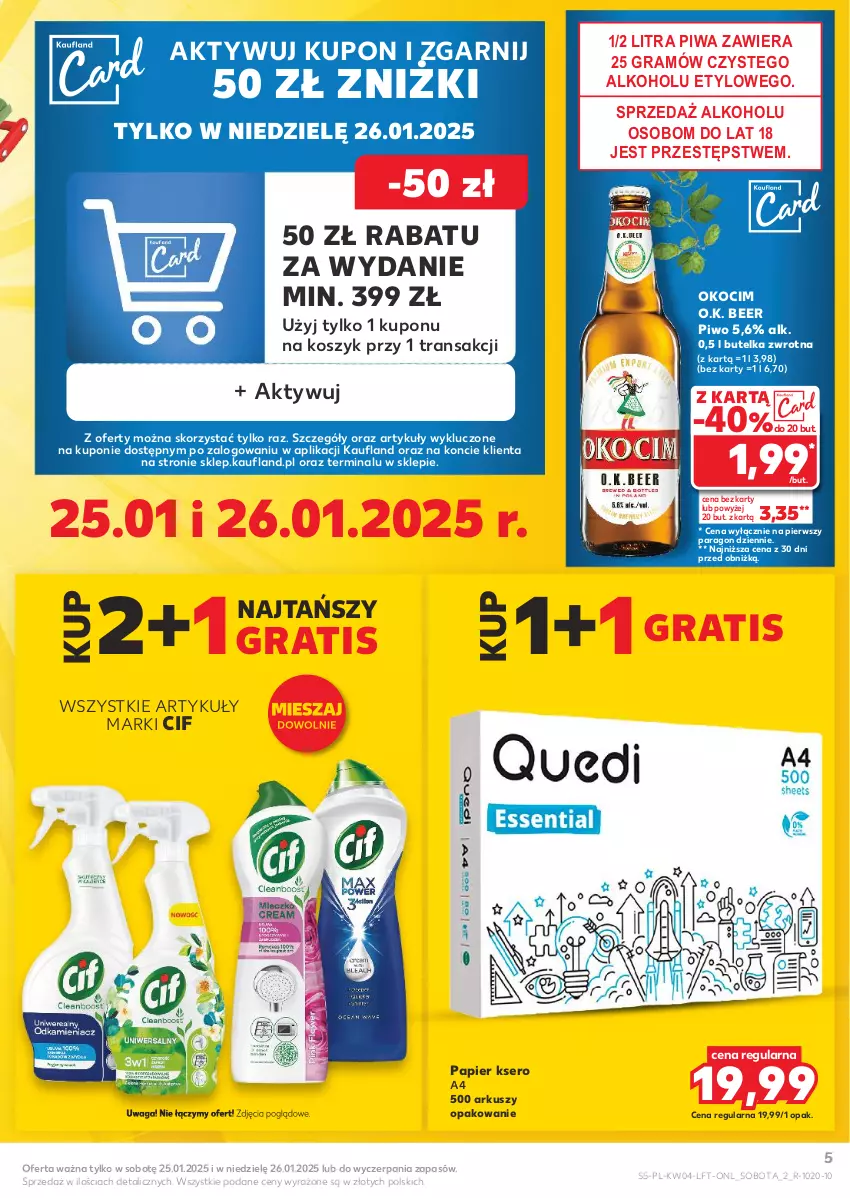 Gazetka promocyjna Kaufland - Gazetka tygodnia - ważna 23.01 do 29.01.2025 - strona 5 - produkty: Cif, Gra, Koc, Kosz, Okocim, Papier, Piwa, Piwo, Ser, Tran, Waga