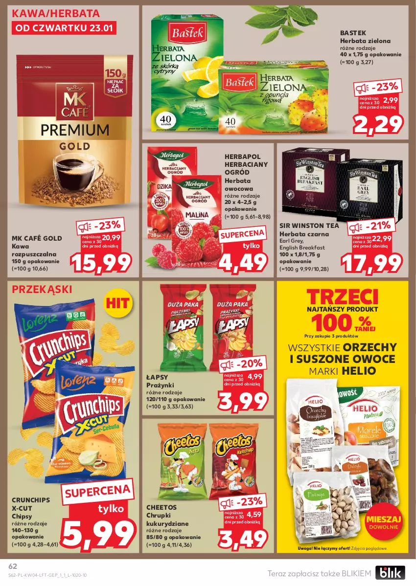 Gazetka promocyjna Kaufland - Gazetka tygodnia - ważna 23.01 do 29.01.2025 - strona 62 - produkty: Cheetos, Chipsy, Chrupki, Crunchips, Earl Grey, Fa, Helio, Herbapol, Herbata, Herbata czarna, Herbata owocowa, Kawa, Kawa rozpuszczalna, Ogród, Owoce, Stek, Tera, Waga, Winston