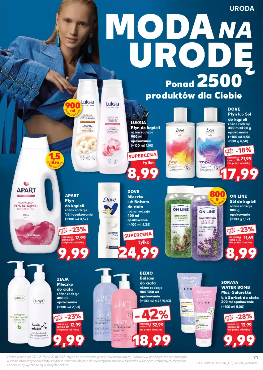 Gazetka promocyjna Kaufland - Gazetka tygodnia - ważna 23.01 do 29.01.2025 - strona 71 - produkty: Balsam do ciała, Dove, Gala, Galaretka, Luksja, Mleczko, Mleczko do ciała, Moda, Mus, Płyn do kąpieli, Sól, Sól do kąpieli, Ziaja