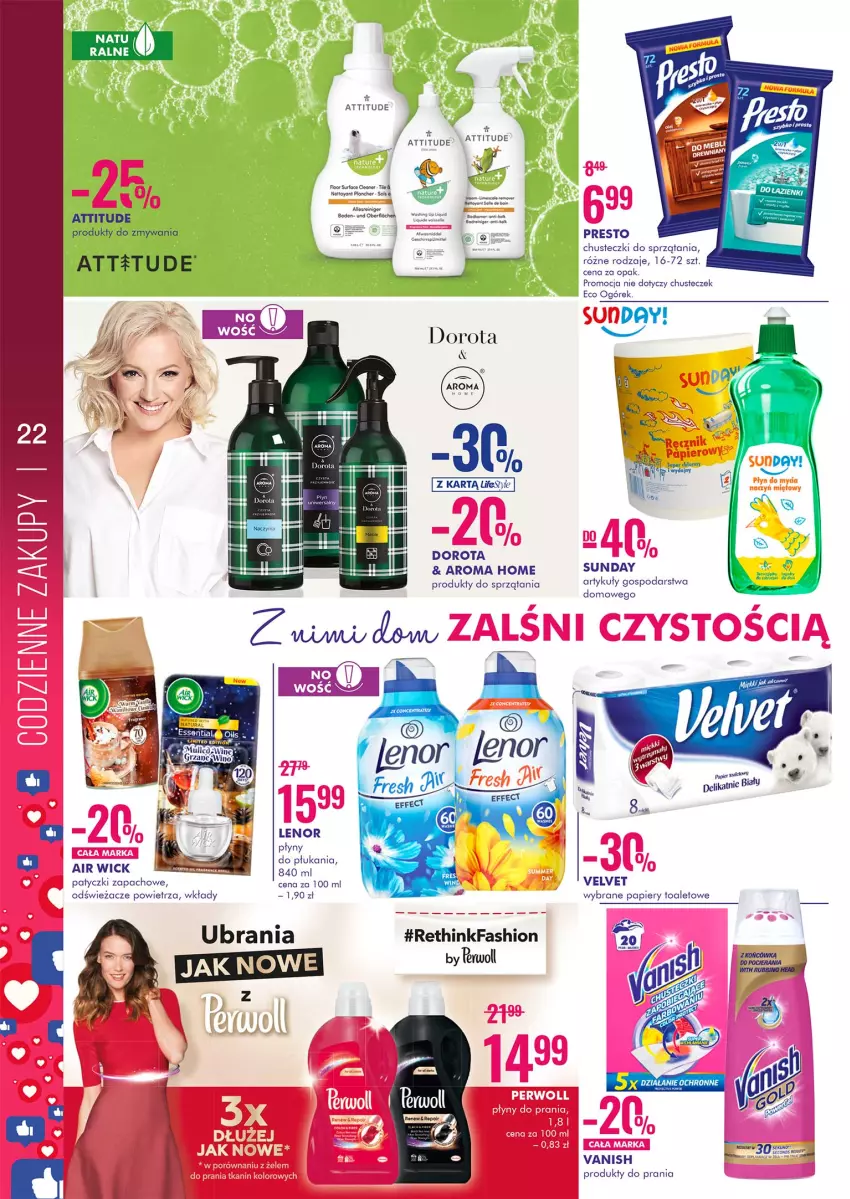 Gazetka promocyjna Super Pharm - Gazetka - ważna 02.11 do 18.11.2021 - strona 22 - produkty: Air Wick, Chusteczki, Fa, Lenor, Ogórek, Papier, Presto, Ubrania, Velvet