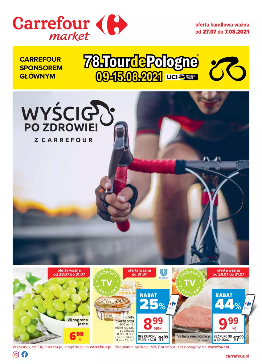 Gazetka promocyjna Carrefour - Gazetka Market - ważna 26.07 do 07.08.2021 - strona 1 - produkty: Lody, Schab wieprzowy, Wino, Winogrona