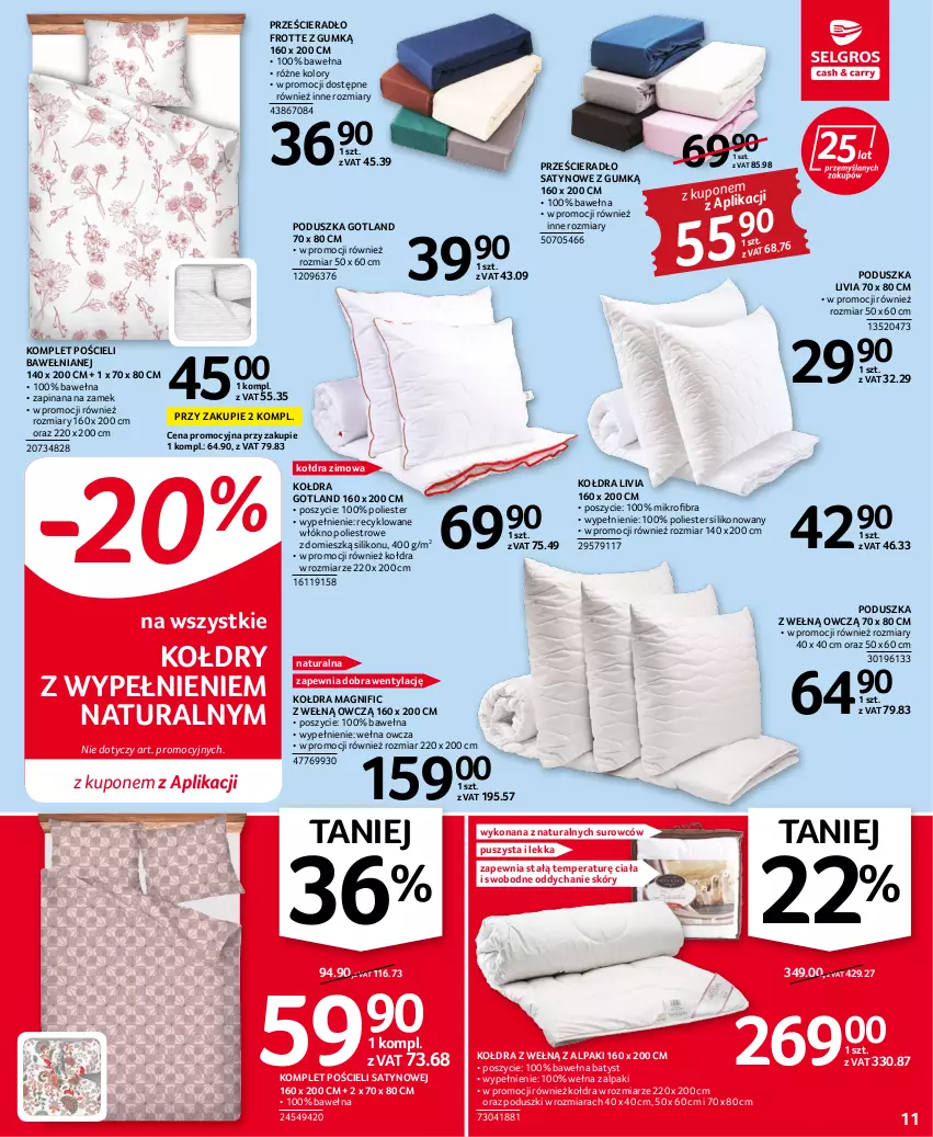 Gazetka promocyjna Selgros - Oferta przemysłowa - ważna 20.10 do 02.11.2022 - strona 11 - produkty: Kołdra, Komplet pościeli, Poduszka, Pościel, Prześcieradło, Wełna