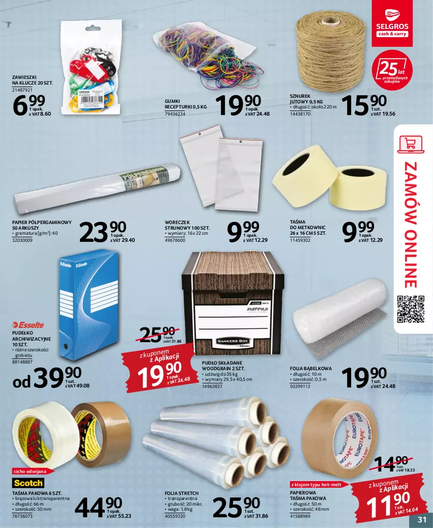 Gazetka promocyjna Selgros - Oferta przemysłowa - ważna 20.10 do 02.11.2022 - strona 31 - produkty: Dźwig, Gra, Klej, Papier, Pudełko, Rama, Sznurek, Taśma pakowa, Tran, Waga, Woreczek, Zawieszki