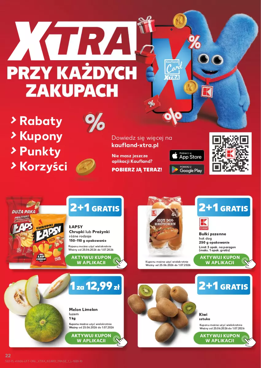 Gazetka promocyjna Kaufland - Gazetka tygodnia - ważna 25.06 do 01.07.2026 - strona 22 - produkty: Chrupki, Gra, Hot dog, Kiwi, Melon, Tera