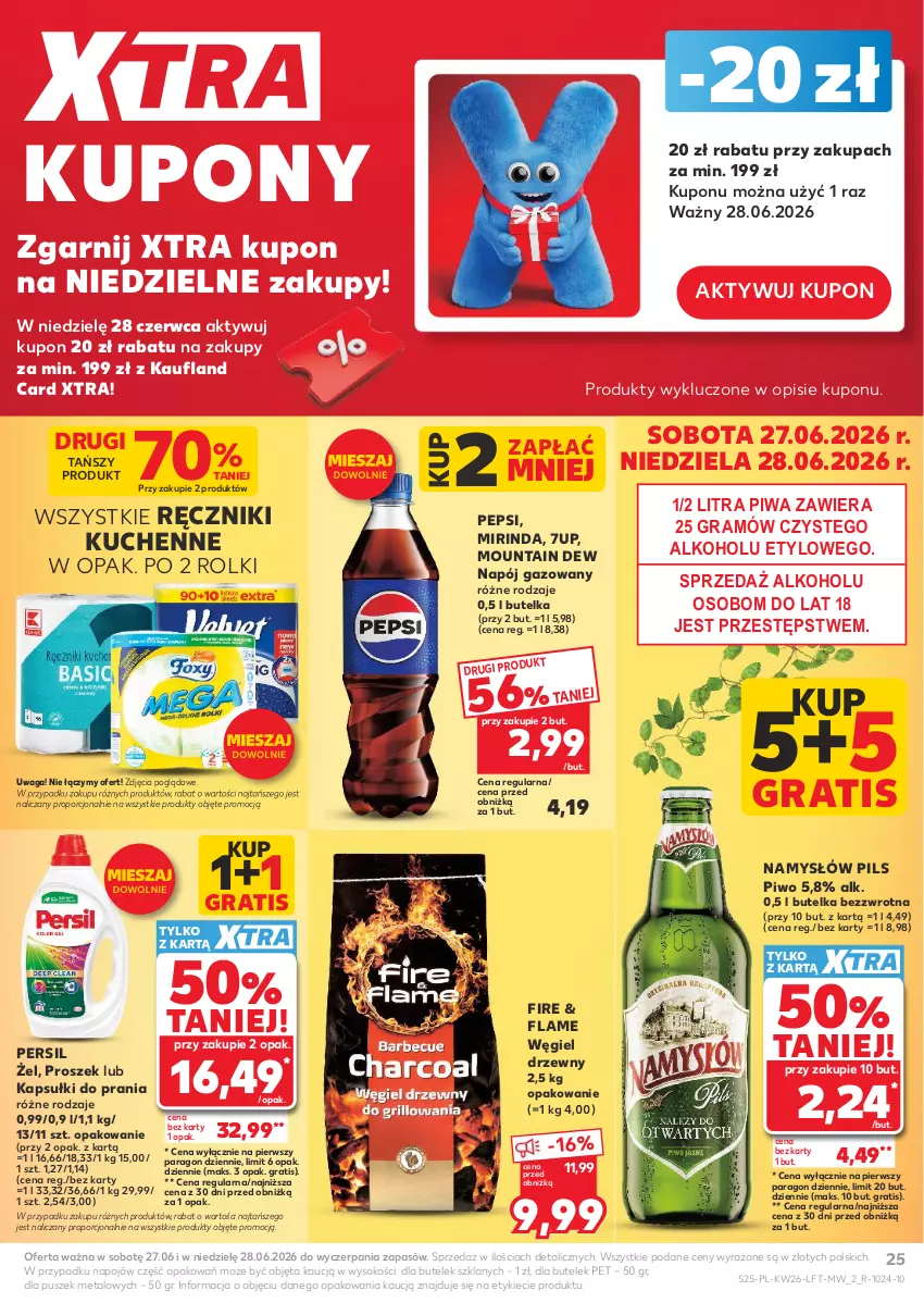 Gazetka promocyjna Kaufland - Gazetka tygodnia - ważna 25.06 do 01.07.2026 - strona 25 - produkty: 7up, Gra, Kapsułki do prania, Mirinda, Namysłów, Napój, Napój gazowany, Pepsi, Persil, Piwa, Piwo, Por, Ręcznik, Rolki, Sok, Waga, Węgiel drzewny