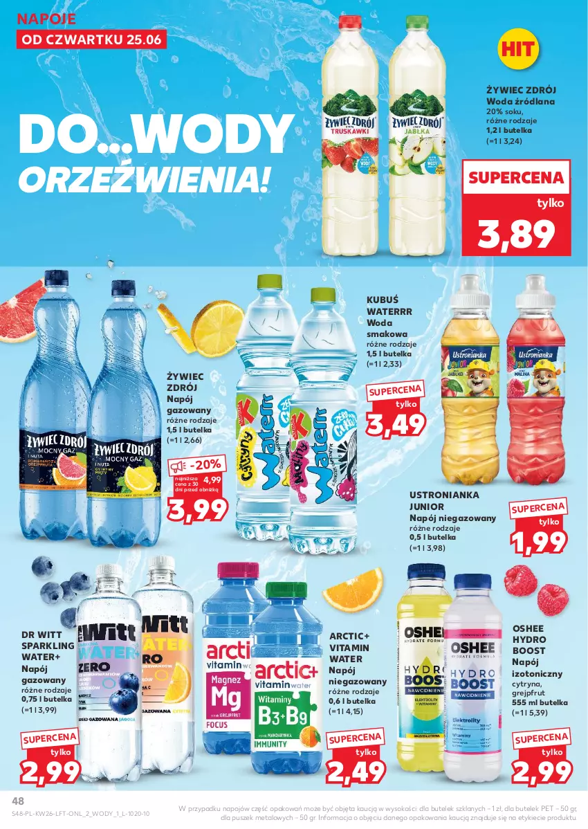 Gazetka promocyjna Kaufland - Gazetka tygodnia - ważna 25.06 do 01.07.2026 - strona 48 - produkty: Grejpfrut, Kubuś, Kubuś Waterrr, LANA, Napój, Napój gazowany, Napój izotoniczny, Napój niegazowany, Napoje, Oshee, Sok, Woda