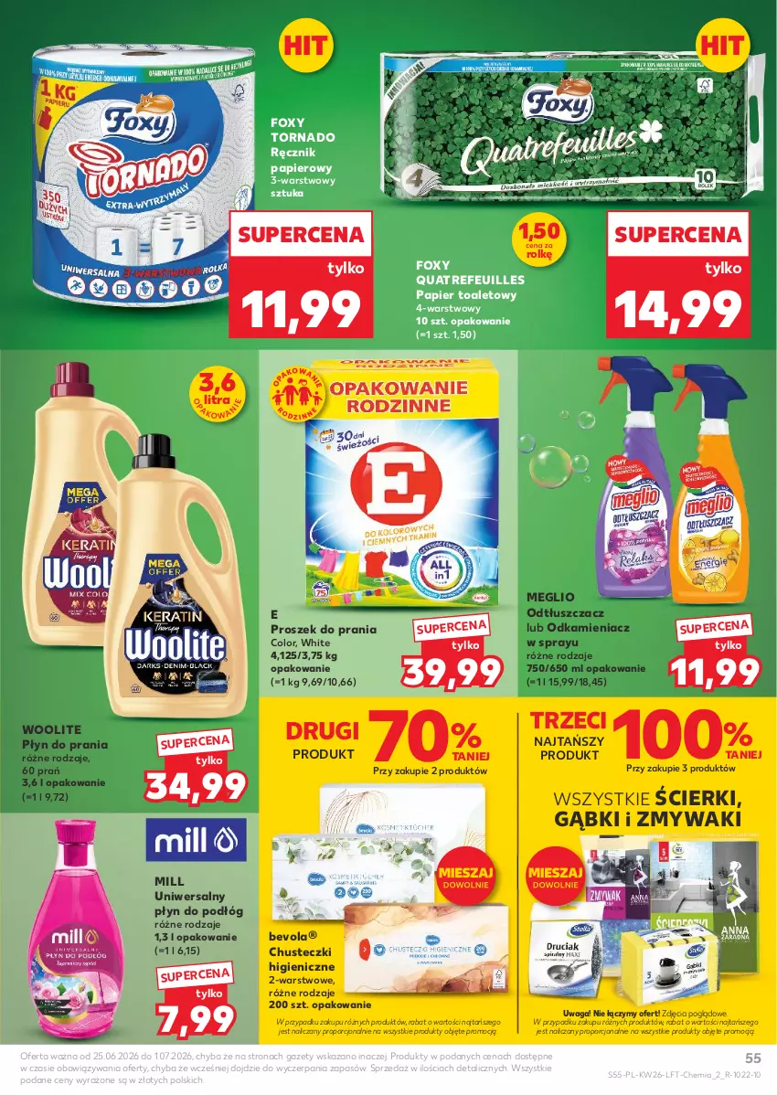 Gazetka promocyjna Kaufland - Gazetka tygodnia - ważna 25.06 do 01.07.2026 - strona 55 - produkty: Chusteczki, Foxy, Odkamieniacz, Odtłuszczacz, Papier, Papier toaletowy, Płyn do prania, Por, Proszek do prania, Ręcznik, Waga, Woolite