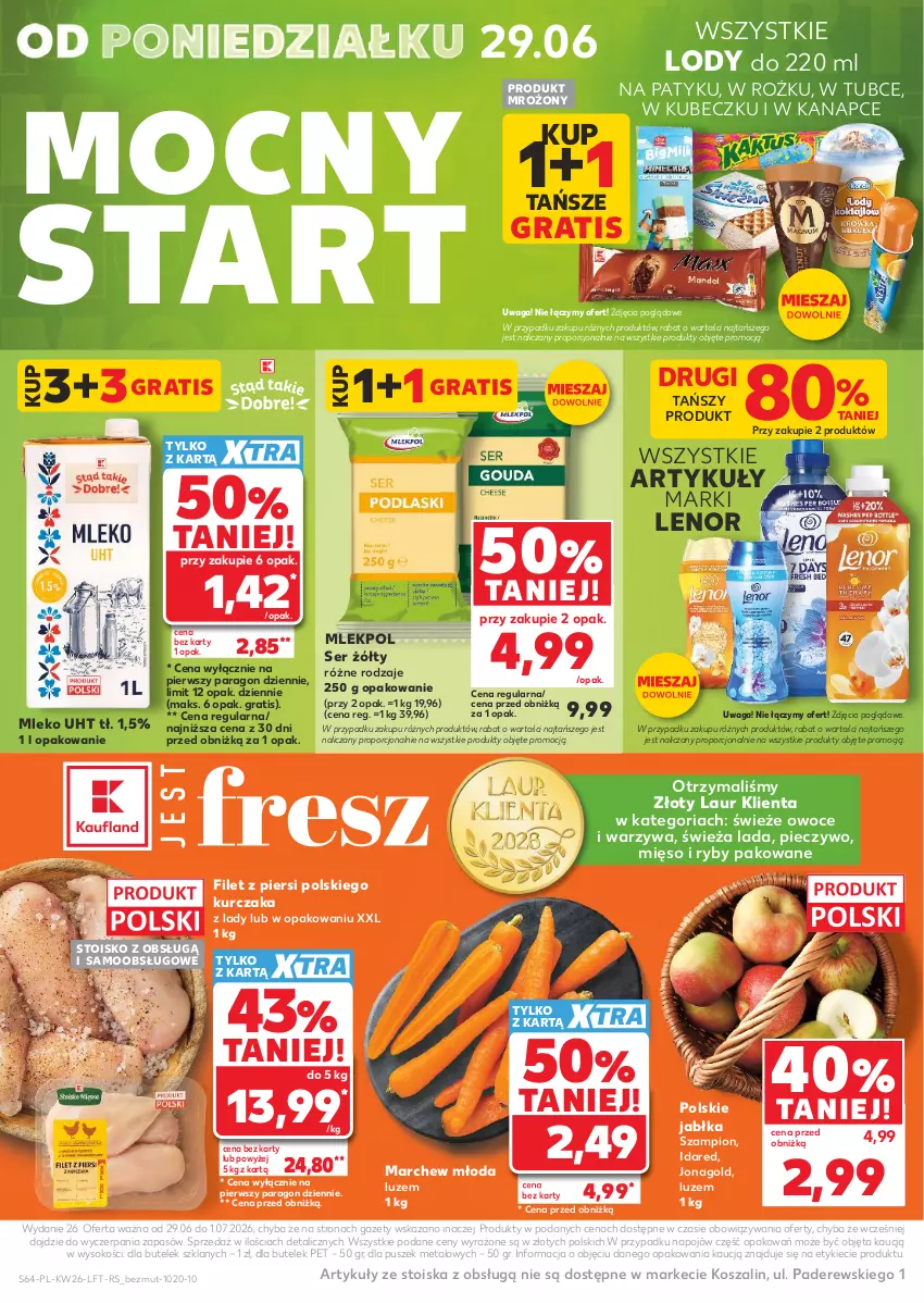 Gazetka promocyjna Kaufland - Gazetka tygodnia - ważna 25.06 do 01.07.2026 - strona 64 - produkty: Gra, Jabłka, Jonagold, Kosz, Kurczak, Laur, Lenor, Lody, Mięso, Mleko, Owoce, Piec, Pieczywo, Por, Ser, Sok, Szal, Szampion, Waga, Warzywa