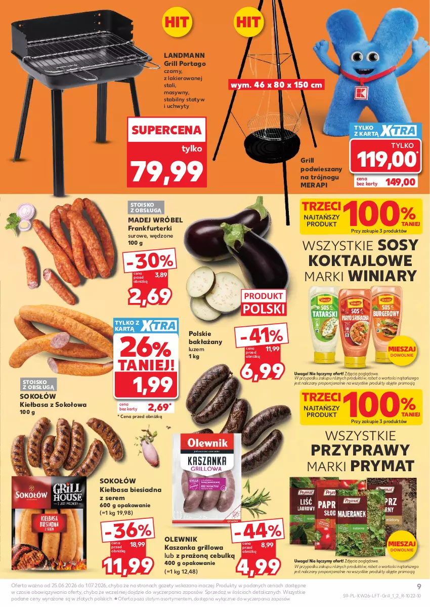 Gazetka promocyjna Kaufland - Gazetka tygodnia - ważna 25.06 do 01.07.2026 - strona 9 - produkty: Frankfurterki, Grill, Kasza, Kaszanka, Kiełbasa, Kiełbasa biesiadna, Lakier, Madej Wróbel, Olewnik, Por, Prymat, Przyprawy, Ser, Sok, Sokołów, Sos, Tago, Uchwyty, Waga, Winiary