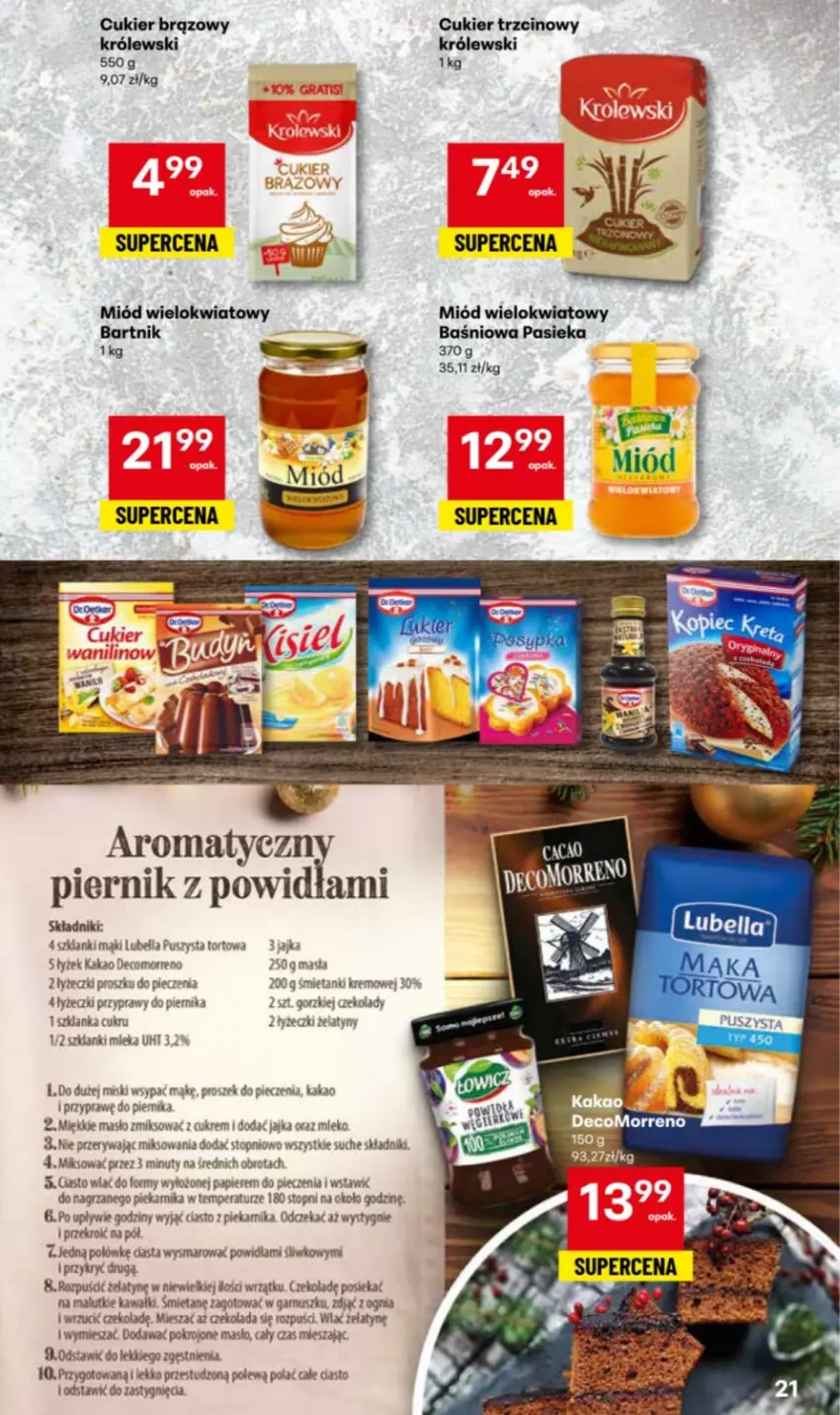 Gazetka promocyjna Delikatesy Centrum - Katalog Przepisy na Bliskie Święta DC48-DC49-DC50 - ważna 27.11 do 17.12.2025 - strona 21 - produkty: Bell, Bella, Cukier, Cukier trzcinowy, Czekolada, Kakao, Kawa, Królewski, Lubella, Masło, Miód, Mleko, Nuty, Papier, Piec, Piekarnik, Piernik, Proszek do pieczenia, Przyprawy, Top