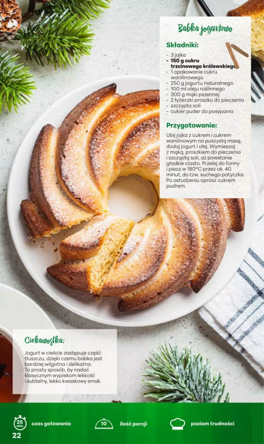 Gazetka promocyjna Delikatesy Centrum - Katalog Przepisy na Bliskie Święta DC48-DC49-DC50 - ważna 27.11 do 17.12.2025 - strona 22 - produkty: Babka, Cukier, Cukier puder, Jogurt, Królewski, LG, Olej, Piec, Por, Puder
