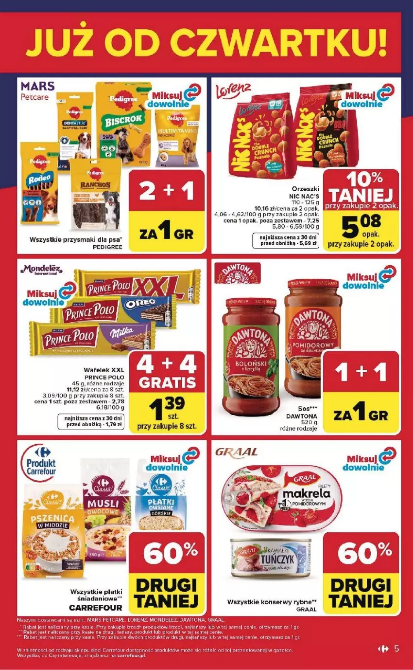 Gazetka promocyjna Carrefour - Gazetka Weekend okazji już od czwartku! - ważna 28.05 do 30.05.2026 - strona 5 - produkty: Danio, Dawtona, Fa, Gra, Graal, Lorenz, Mars, Orzeszki, Pedigree, Prince Polo, Przysmaki, Wafelek