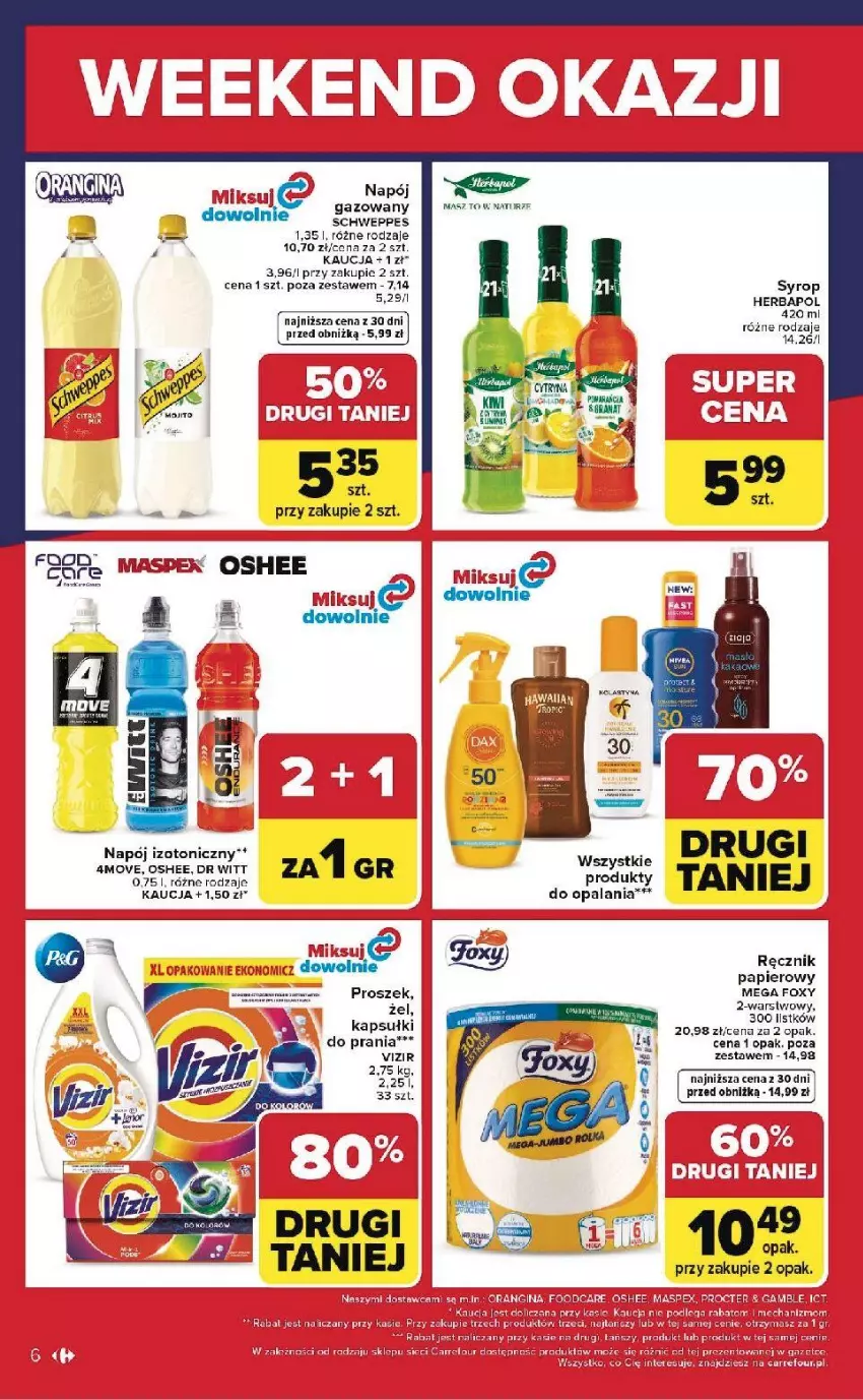 Gazetka promocyjna Carrefour - Gazetka Weekend okazji już od czwartku! - ważna 28.05 do 30.05.2026 - strona 6 - produkty: Fa, Gala, Gin, Herbapol, Kapsułki do prania, Napój, Napój gazowany, Oshee, Papier, Ręcznik, Syrop, Vizir