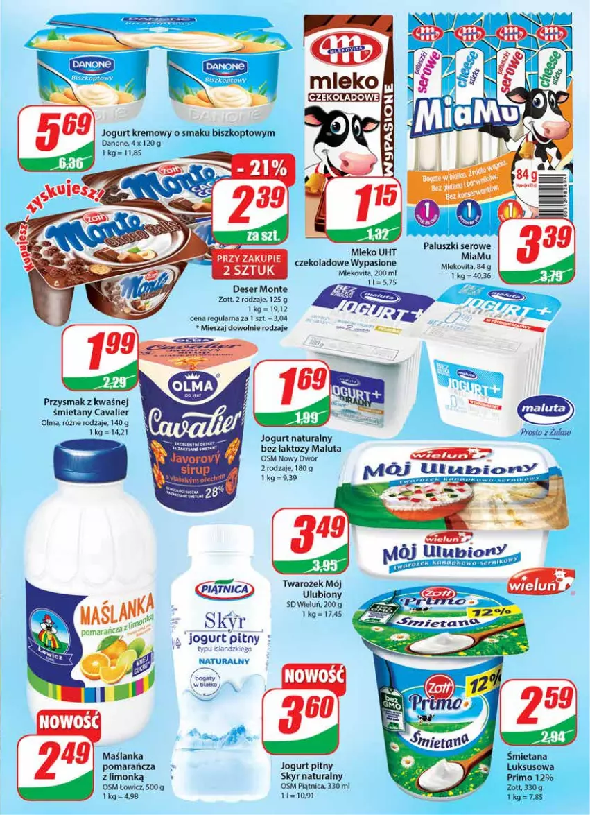 Gazetka promocyjna Dino - Gazetka - ważna 18.05 do 24.05.2022 - strona 13 - produkty: Danone, Deser, Jogurt, Jogurt naturalny, Jogurt pitny, Maślanka, Monte, Olma, Piątnica, Ser, Zott