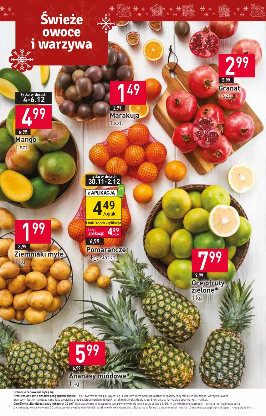 Gazetka promocyjna Stokrotka - Supermarket - ważna 30.11 do 06.12.2023 - strona 6 - produkty: Ananas, Gra, Granat, Grejpfrut, Mango, Mięso, Owoce, Pomarańcze, Siatka, Warzywa, Ziemniaki