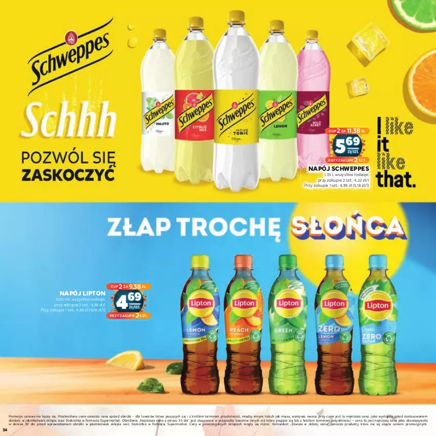 Gazetka promocyjna Stokrotka - Jesienne Inspiracje - ważna 17.10.2023 do 29.10.2024 - strona 34 - produkty: Lipton, Mięso, Napój, Owoce, Schweppes, Warzywa