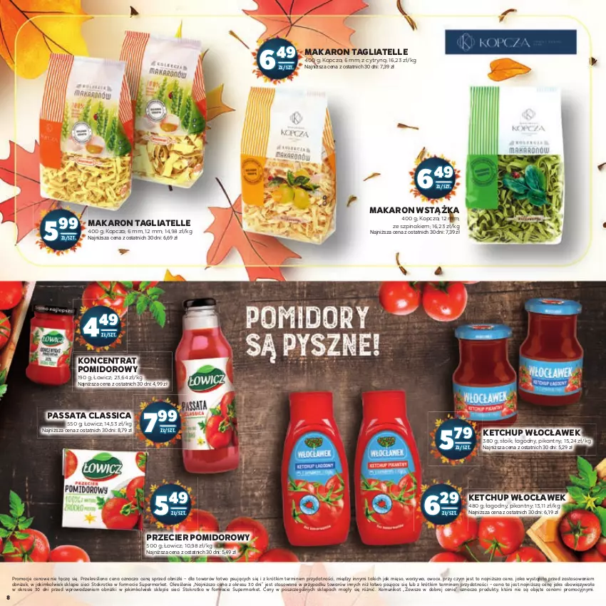 Gazetka promocyjna Stokrotka - Jesienne Inspiracje - ważna 17.10.2023 do 29.10.2024 - strona 8 - produkty: Ketchup, Koncentrat pomidorowy, Makaron, Mięso, Owoce, Szpinak, Tagliatelle, Warzywa, Wstążka