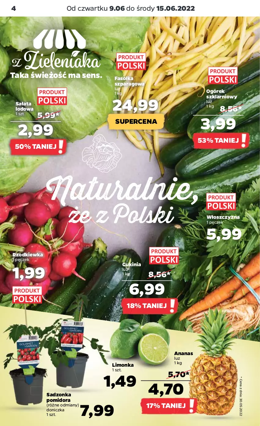 Gazetka promocyjna Netto - Gazetka spożywcza 09.06-15.06 - ważna 09.06 do 15.06.2022 - strona 4 - produkty: Ananas, Fa, Limonka, Ogórek, Rzodkiewka, Sałat, Sałata lodowa