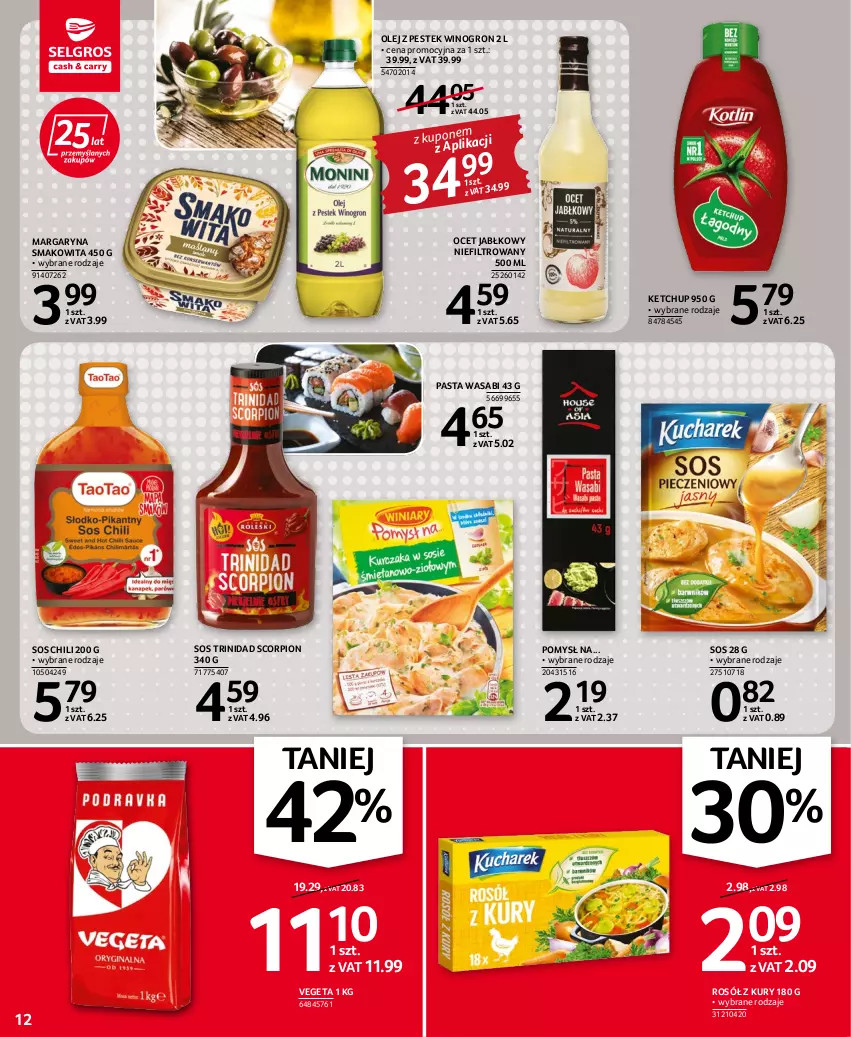 Gazetka promocyjna Selgros - Oferta spożywcza - ważna 14.07 do 27.07.2022 - strona 12 - produkty: Ketchup, Margaryna, Ocet, Olej, Pasta wasabi, Rosół, Smakowita, Sos, Stek, Vegeta, Wasa, Wino