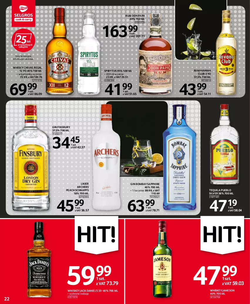 Gazetka promocyjna Selgros - Oferta spożywcza - ważna 14.07 do 27.07.2022 - strona 22 - produkty: Gin, Jack Daniel's, Jameson, Likier, Rum, Tequila, Tonik, Whiskey, Whisky