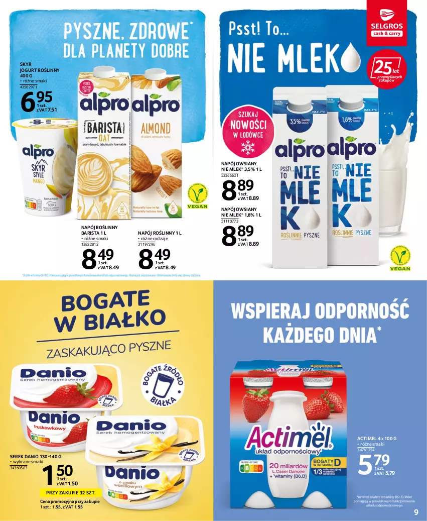 Gazetka promocyjna Selgros - Oferta spożywcza - ważna 14.07 do 27.07.2022 - strona 9 - produkty: Actimel, Danio, Jogurt, Napój, Napój roślinny, Ser, Serek