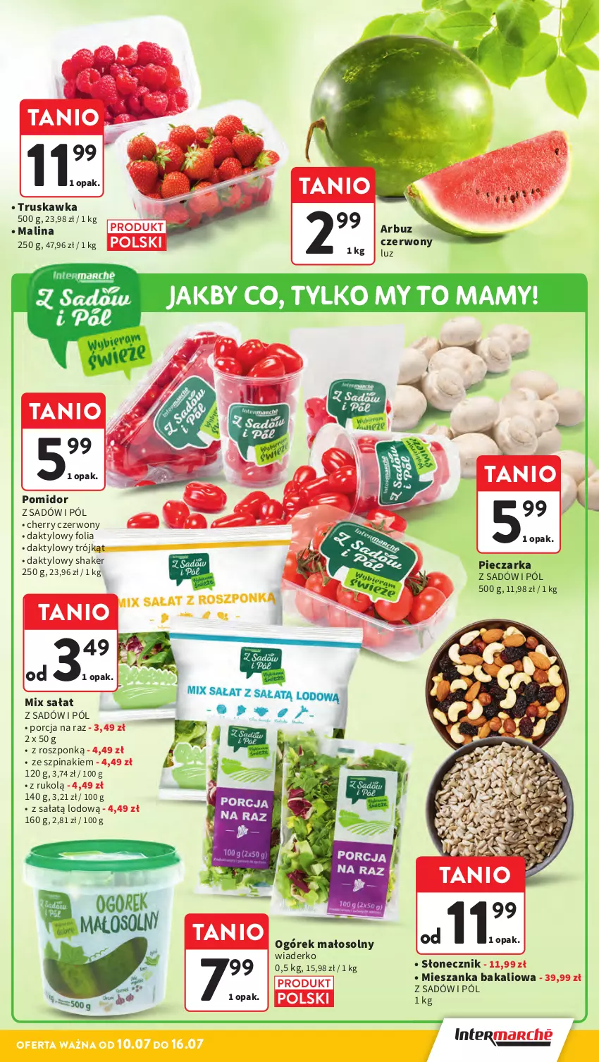 Gazetka promocyjna Intermarche - Gazetka promocyjna - ważna 10.07 do 16.07.2025 - strona 14 - produkty: Arbuz, Mieszanka bakaliowa, Ogórek, Piec, Pieczarka, Por, Sałat, Szpinak