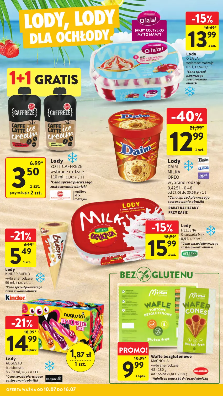 Gazetka promocyjna Intermarche - Gazetka promocyjna - ważna 10.07 do 16.07.2025 - strona 25 - produkty: Gra, Hellena, Ice Monster, Kinder, Kinder Bueno, Lody, Milka, Oranżada, Oreo, Zott