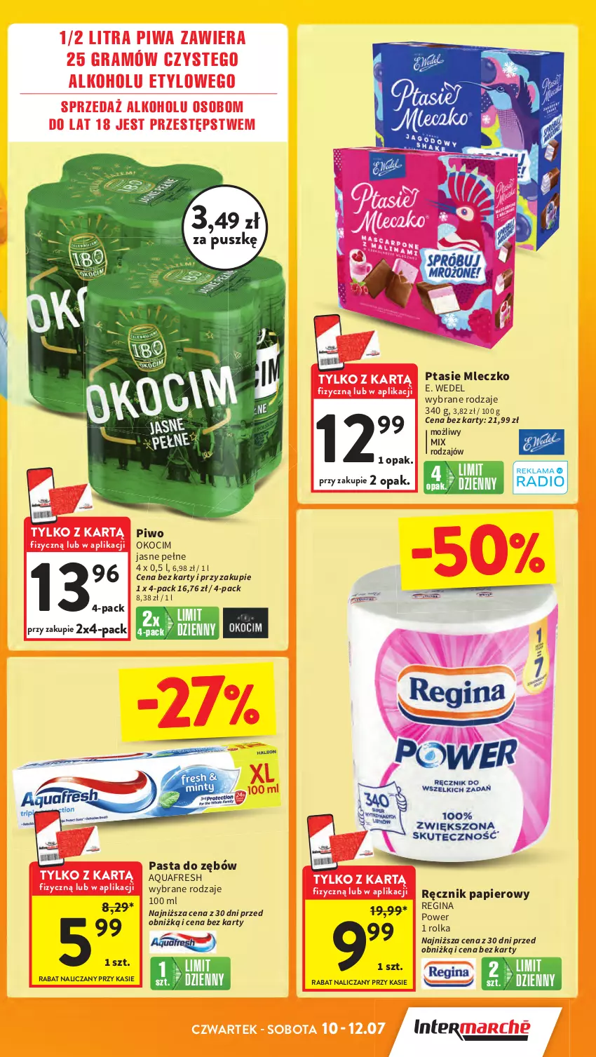 Gazetka promocyjna Intermarche - Gazetka promocyjna - ważna 10.07 do 16.07.2025 - strona 3 - produkty: Aquafresh, E. Wedel, Gin, Gra, Koc, Mleczko, Okocim, Papier, Pasta do zębów, Piwa, Piwo, Ptasie mleczko, Ręcznik