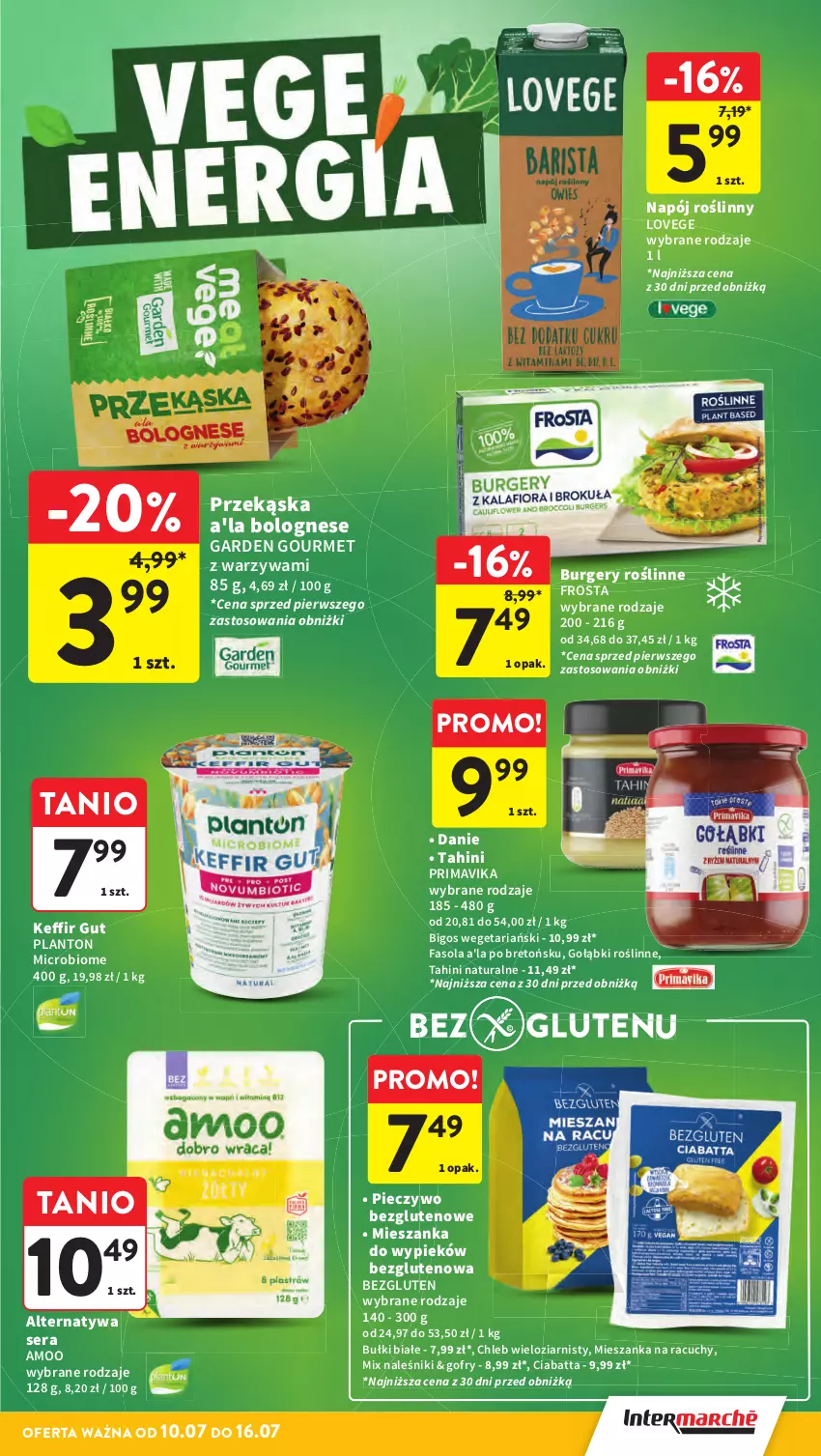 Gazetka promocyjna Intermarche - Gazetka promocyjna - ważna 10.07 do 16.07.2025 - strona 32 - produkty: Bigos, Burger, Chleb, Chleb wieloziarnisty, Ciabatta, Fa, Fasola, Frosta, Gofry, Naleśniki, Napój, Napój roślinny, Piec, Pieczywo, Prima, Primavika, Ser, Warzywa